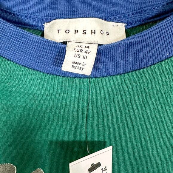 NEW with tags Topshop Nevada Green Blue Graphic Baseball Tee Crop Top Size 10 - Picture 4 of 9